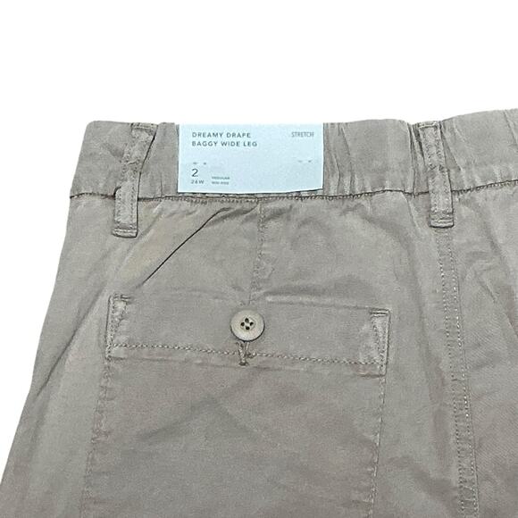 American Eagle Dreamy Drape Baggy Wide Leg Cargo Pants Mid Rise Khaki 2 - Picture 5 of 5